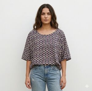 COLLECTIVE CONCEPTS Geometric Print Loose Fit Top SZ S